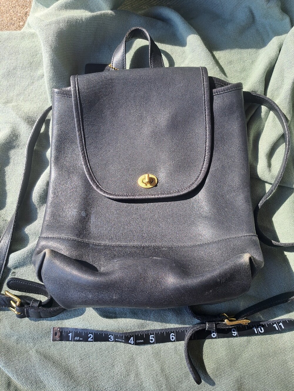 Vintage Coach 9791 Large Daypack Black Full Grain Leather Backpack Brass